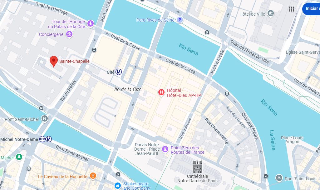 Plano de Localización de La Sainte-Chapelle en París