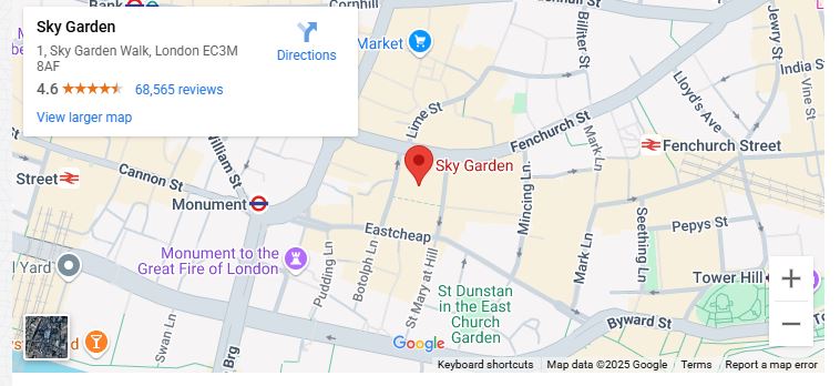 Mapa de localización del mirador Sky Garden en Londres