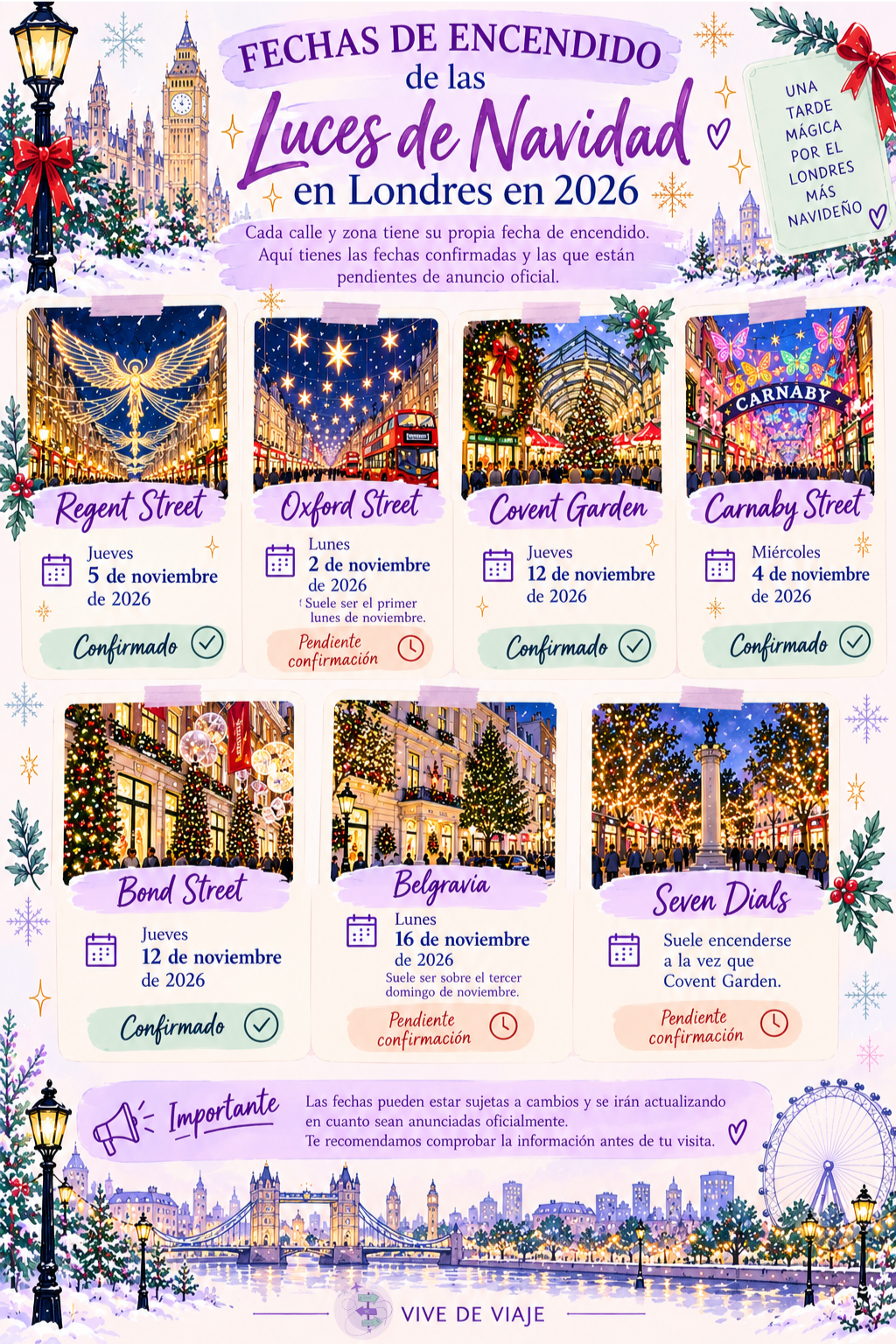 Fechas de encendido de las luces de Navidad de Londres en 2026